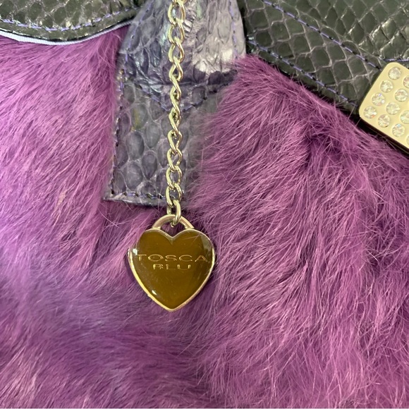 TOSCA BLU Luxurious Purple Faux Leather & Fur Handbag - Picture 13 of 15